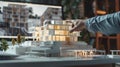 Generative AI Architect engineer pointing at architectural building prototype analyzing construction model on comp Royalty Free Stock Photo