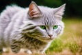 A beautiful grey cat. Whispers of Wisdom. The Grace and Serenity of the Grey Cat. Generative AI