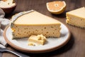 Cheese collection, variety of cheeses with tomatoes on wooden background. Generative AI