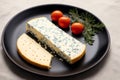 Cheese collection, variety of cheeses with tomatoes on wooden background. Generative AI