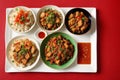 Chinese cuisine. Chinese food, sweet and sour pork in brown soy sauce served with rice. Generative AI Royalty Free Stock Photo