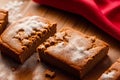 Christmas gingerbread cookies with icing sugar on the background of the Christmas tree. gingerbread man. Generative AI Royalty Free Stock Photo