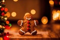 Christmas gingerbread cookies with icing sugar on the background of the Christmas tree. gingerbread man. Generative AI Royalty Free Stock Photo