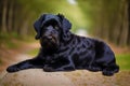 Cute Giant Schnauzer. Portrait of a beautiful Giant Schnauzer dog in the park. Generative AI