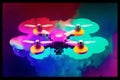 Drone quadcopter with digital camera on colorful background. Watercolor paint. Digital art, Generative AI Royalty Free Stock Photo