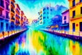 A french town. France. Watercolor Painting of a Charming French Town. Generative AI