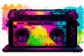 Grunge music background with boombox. Abstract colorful background. Watercolor paint. Digital art, Generative AI Royalty Free Stock Photo