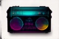 Grunge music background with boombox. Abstract colorful background. Watercolor paint. Digital art, Generative AI Royalty Free Stock Photo