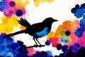 Illustration of a bird on abstract watercolor background. Sparrow. Watercolor paint. Digital art, Generative AI