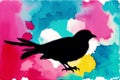 Illustration of a bird on abstract watercolor background. Sparrow. Watercolor paint. Digital art, Generative AI