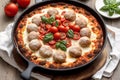 Italian cuisine. Assorted italian appetizers on a plate. Spaghetti with meatballs, tomato sauce and basil. Generative AI