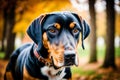 Portrait of a beautiful dog breed American English Coonhound in the park. Generative AI Royalty Free Stock Photo