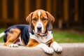 Portrait of a beautiful dog breed American English Coonhound in the park. Generative AI Royalty Free Stock Photo