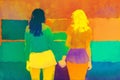 Pride Month.An illustration of two women holding hands.lesbian couple spending time together.Lgbtq Generative AI