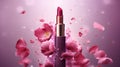 Cosmetic, Luxury lipstick rose petals on purple background, make-up product luxury beauty brand ads.AI