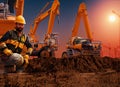 Construction Drillers Fictional Work Enviroment Scene. Royalty Free Stock Photo