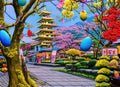 Easter Holiday Scene in Sendai,Miyagi,Japan.