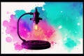 Vintage led light bulb on colorful watercolor splashes background. Watercolor paint. Digital art, Generative AI Royalty Free Stock Photo