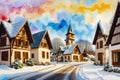 A watercolor town. Germany, Austria. Watercolor Painting of a German or Austrian Town. Generative AI
