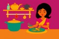 A woman cooking dinner. Culinary Symphony. A Woman\'s Artistry in Cooking Dinner. Copy space. Generative AI