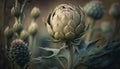 Generative AI, Artichoke macro photorealistic illustration, agricultural vegetable. Nature organic healthy farm food concept,