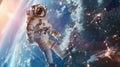 Generative AI Astronaut in outer space over the planet Earth Our home ISS Elements of this image  business concept Royalty Free Stock Photo