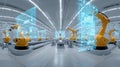Generative AI Automated Factory with Robotic Arms Displaying Data Emphasizing Efficiency and Modern Technology for Royalty Free Stock Photo
