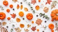 Generative AI Autumn composition Dried leaves pumpkins flowers rowan berries on white background Autumn fall hallo Royalty Free Stock Photo