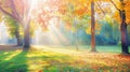 Generative AI Autumn Fall scene Beautiful Autumnal park Beauty nature scene Autumn landscape Trees and Leaves fogg Royalty Free Stock Photo