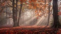 Generative AI Autumn Fall scene Beautiful Autumnal park Beauty nature scene Autumn landscape Trees and Leaves fogg Royalty Free Stock Photo