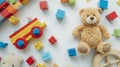 Generative AI Baby kids toys background Teddy bear wooden educational stacking color recognition puzzle toy wooden