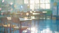 Generative AI Back to school concept Classroom in blur background without young student Blurry view of elementary Royalty Free Stock Photo