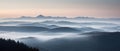 generative ai, background of a mountain in fog at dawn, landscape