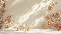 Generative AI Background Shadow Studio Autumn Beige Plant Overlay Podium 3d White Light Design Table Product Room
