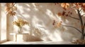 Generative AI Background Shadow Studio Autumn Beige Plant Overlay Podium 3d White Light Design Table Product Room
