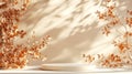 Generative AI Background Shadow Studio Autumn Beige Plant Overlay Podium 3d White Light Design Table Product Room