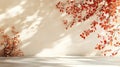 Generative AI Background Shadow Studio Autumn Beige Plant Overlay Podium 3d White Light Design Table Product Room