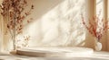 Generative AI Background Shadow Studio Autumn Beige Plant Overlay Podium 3d White Light Design Table Product Room