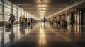 Generative AI, backview of passengers of different ethnic origin on the departure terminal of an airport. Travel theme, luggage. Royalty Free Stock Photo