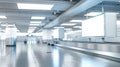 Generative AI A baggage claim area in a hall of a contemporary airport arrival zone with luggage conveyor belt and Royalty Free Stock Photo