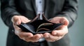 Generative AI Bankruptcy Business Person holding an empty wallet Man showing empty wallet by showing the inconsis