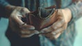 Generative AI Bankruptcy Business Person holding an empty wallet Man showing empty wallet by showing the inconsis