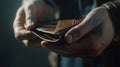 Generative AI Bankruptcy Business Person holding an empty wallet Man showing empty wallet by showing the inconsis