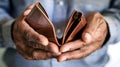 Generative AI Bankruptcy Business Person holding an empty wallet Man showing empty wallet by showing the inconsis