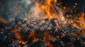 Generative AI Barbecue dry aged wagyu porterhouse beef steak grilled as closeup on a charcoal grill with fire and Royalty Free Stock Photo