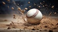 Generative AI, baseball ball in dry sand explosion, Pitchers Mound