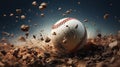 Generative AI, baseball ball in dry sand explosion, Pitchers Mound Royalty Free Stock Photo