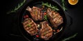 BBq Grilled lamb mutton chops steaks in a pan 2