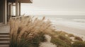 Generative AI, Beach aesthetic villa house and coast landscape, muted colors