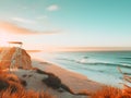 Generative AI Beach Tower and Wooden Boardwalk at Sunrise